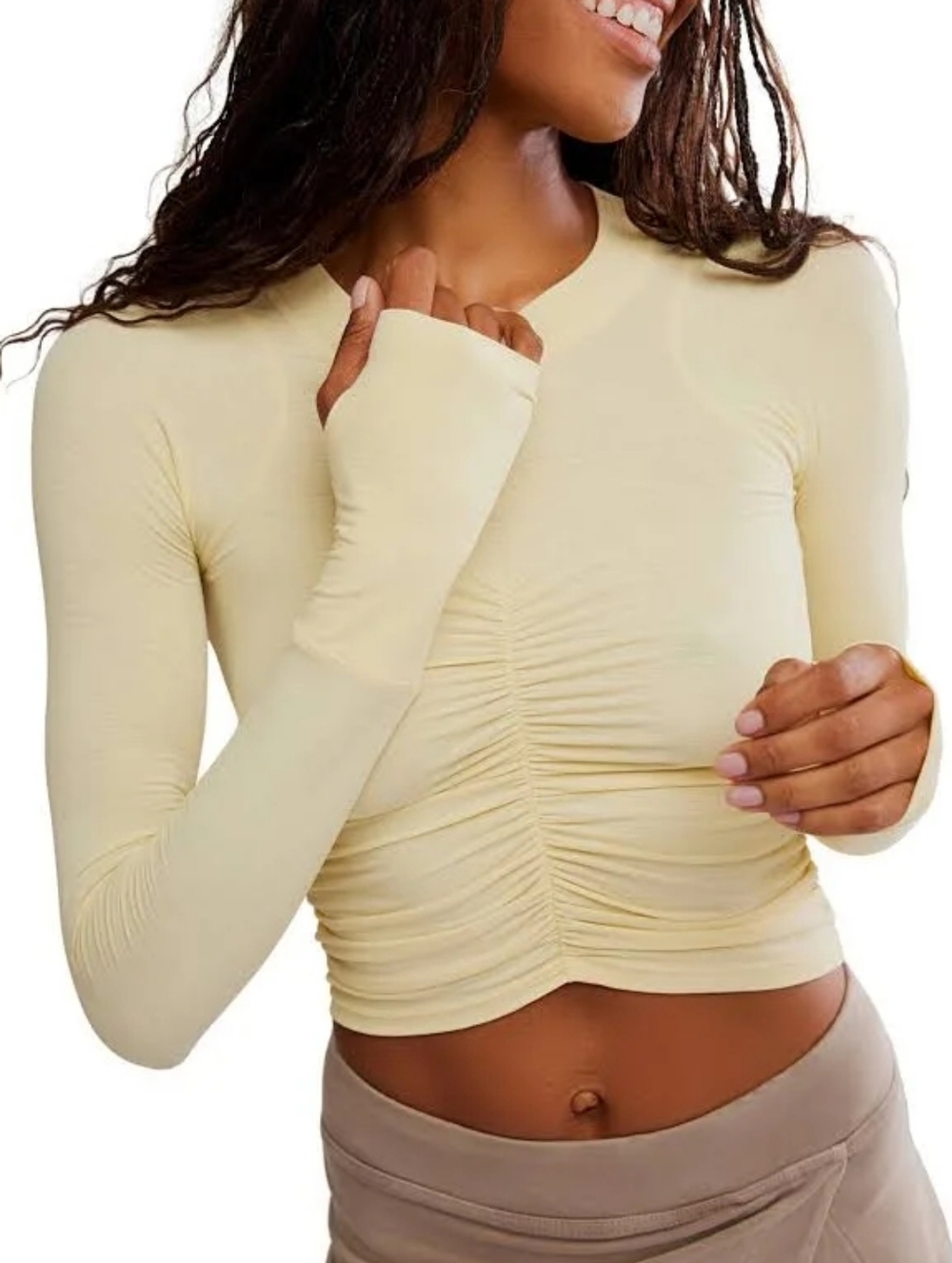 FP MovementTempo Ruched Long Sleeve Top In Yellow Size Small